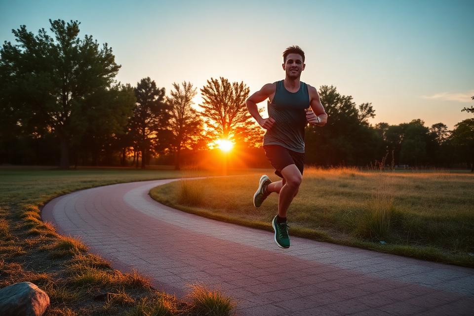 Läufer in der Natur bei Sonnenuntergang